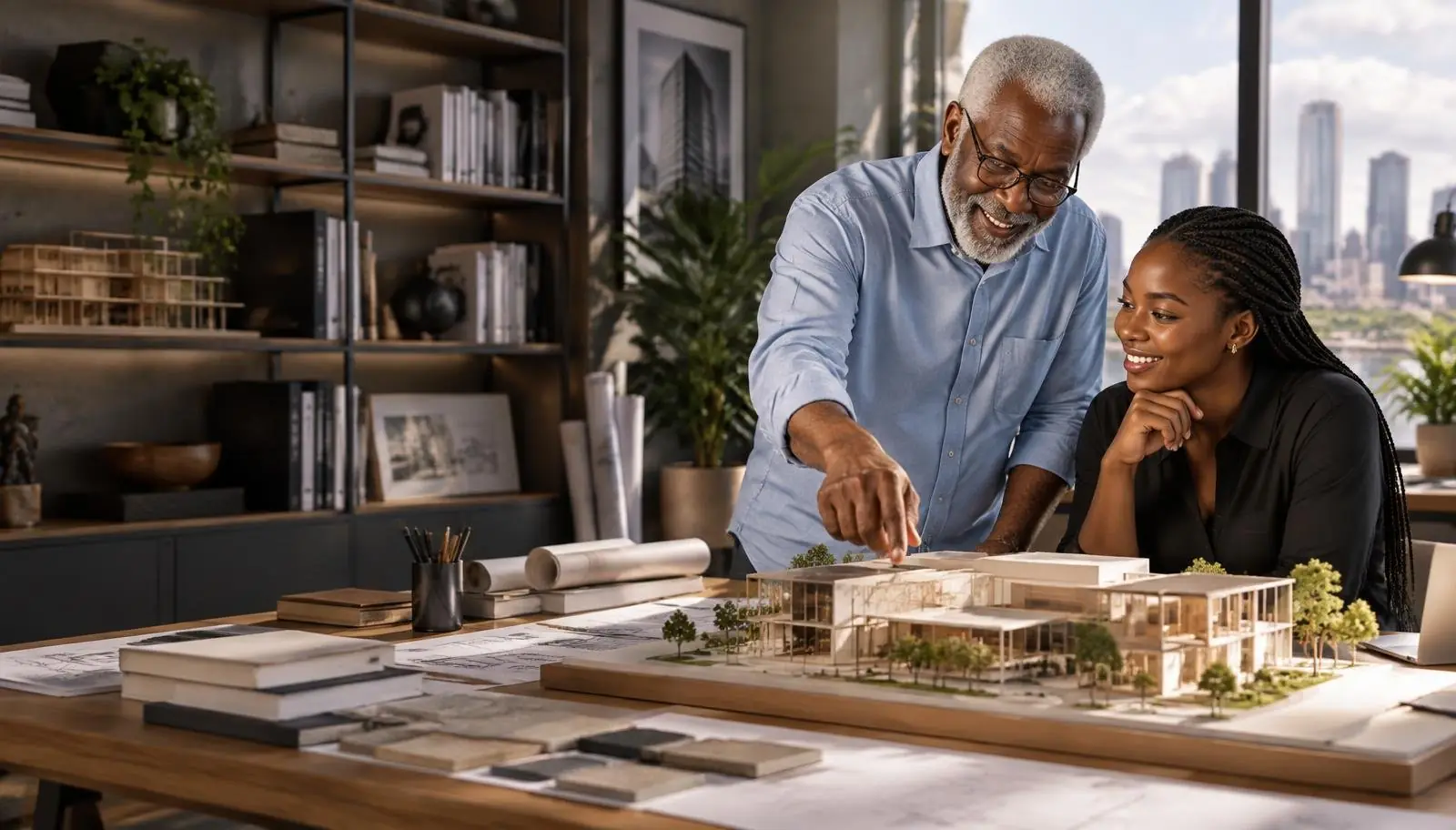 A retired professional sharing his experience with a younger architect