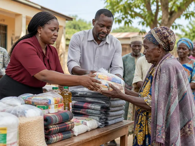Community partners providing food and blankets to older Nigerians